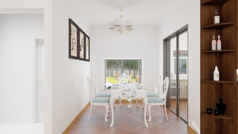 Mid-Century Modern Dining Room with Blue Accents