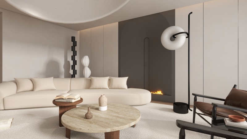 Elegant Creamy Living Room with Minimalist Design