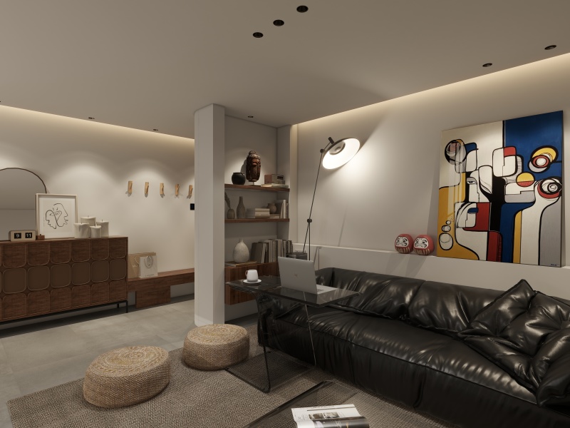 Modern Wabi-sabi Living Room with Art Focus