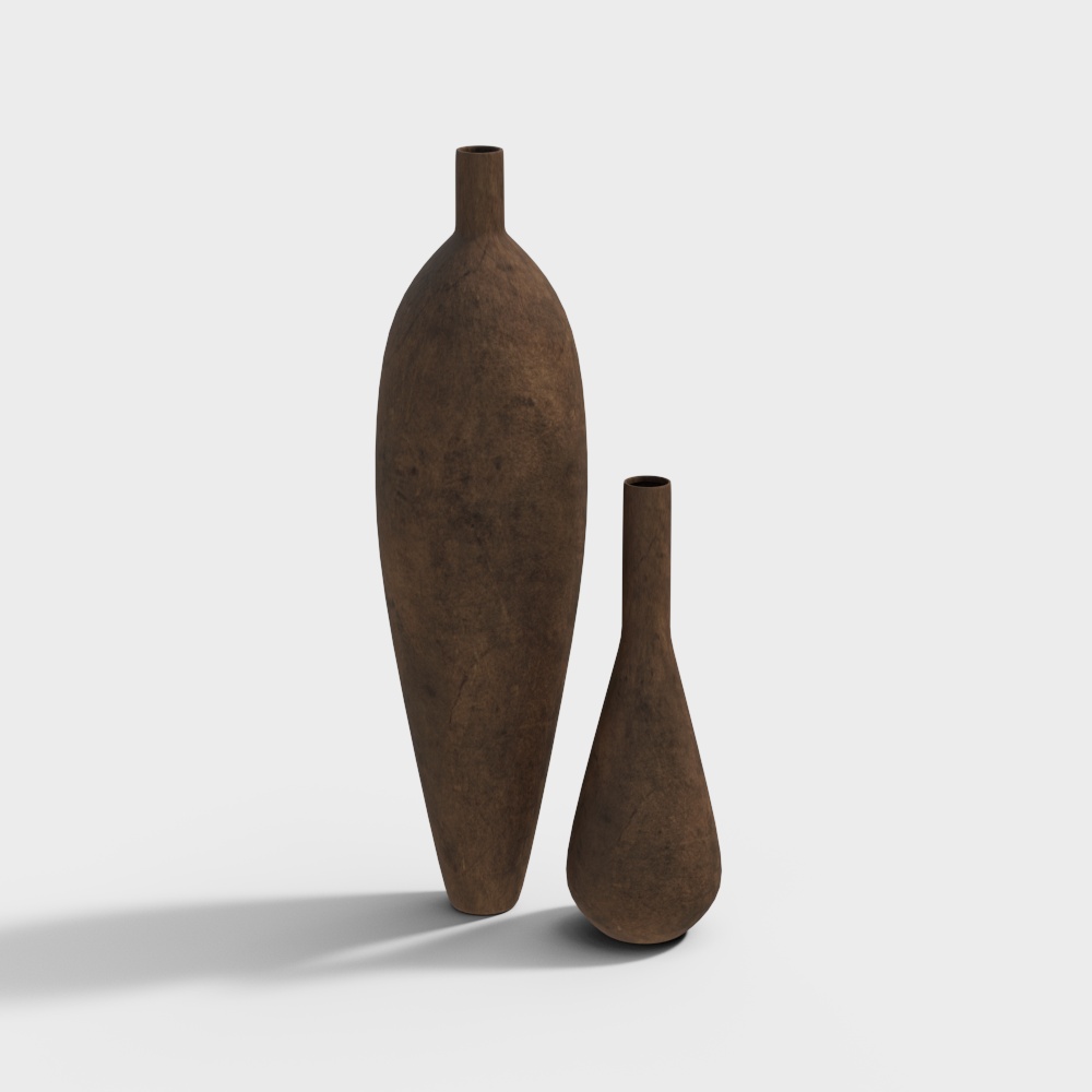 侘寂中古风工艺陶瓷花瓶摆件3D模型