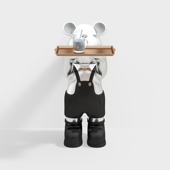 Modern Cartoon Bear Edge Side Table 3D Model in Black
