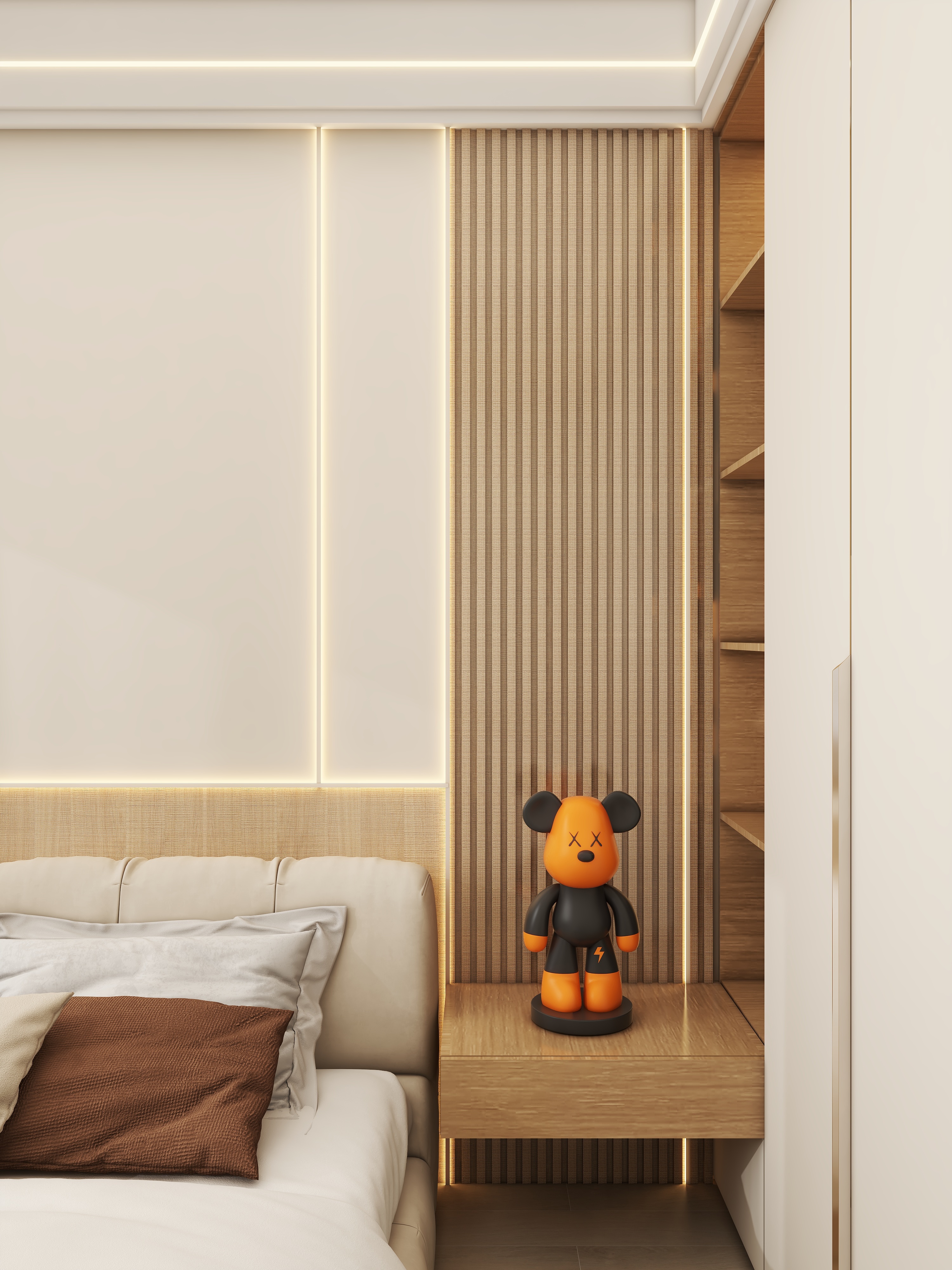 壹诺设计工作室-98㎡3室-原木风 一层主卧装修效果图第3张