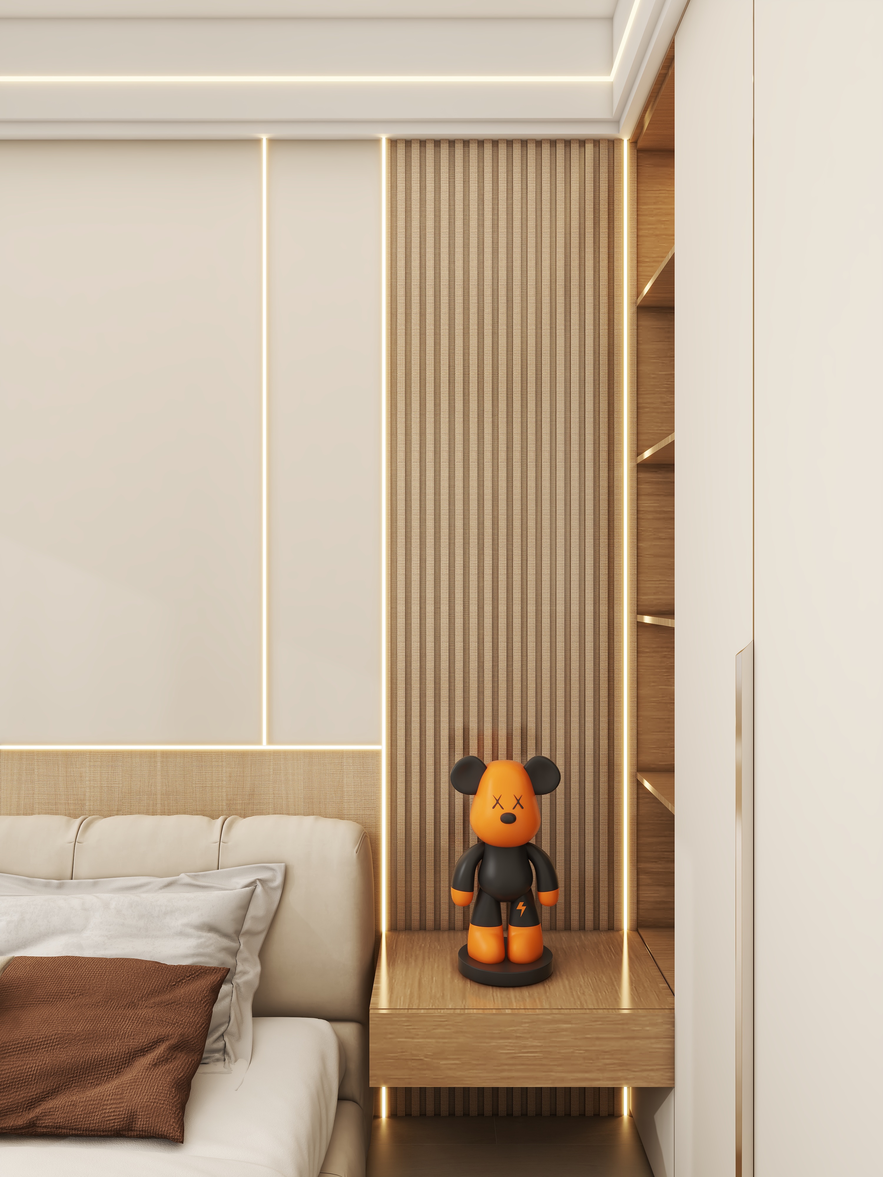 壹诺设计工作室-98㎡3室-原木风 一层主卧装修效果图第1张