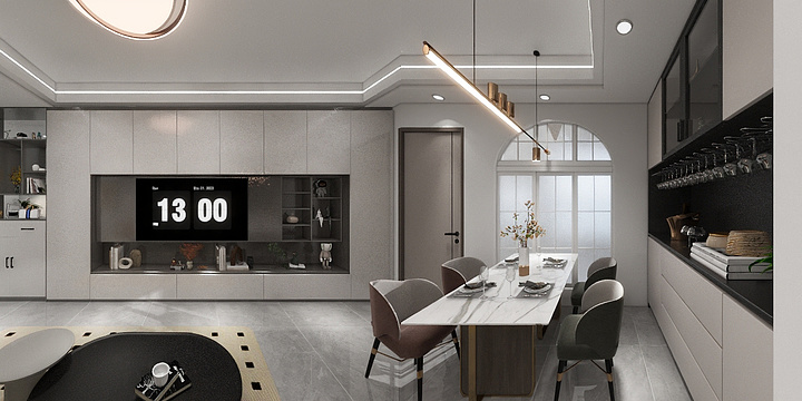 Telescope2-三房-现代简约客厅-装修设计方案