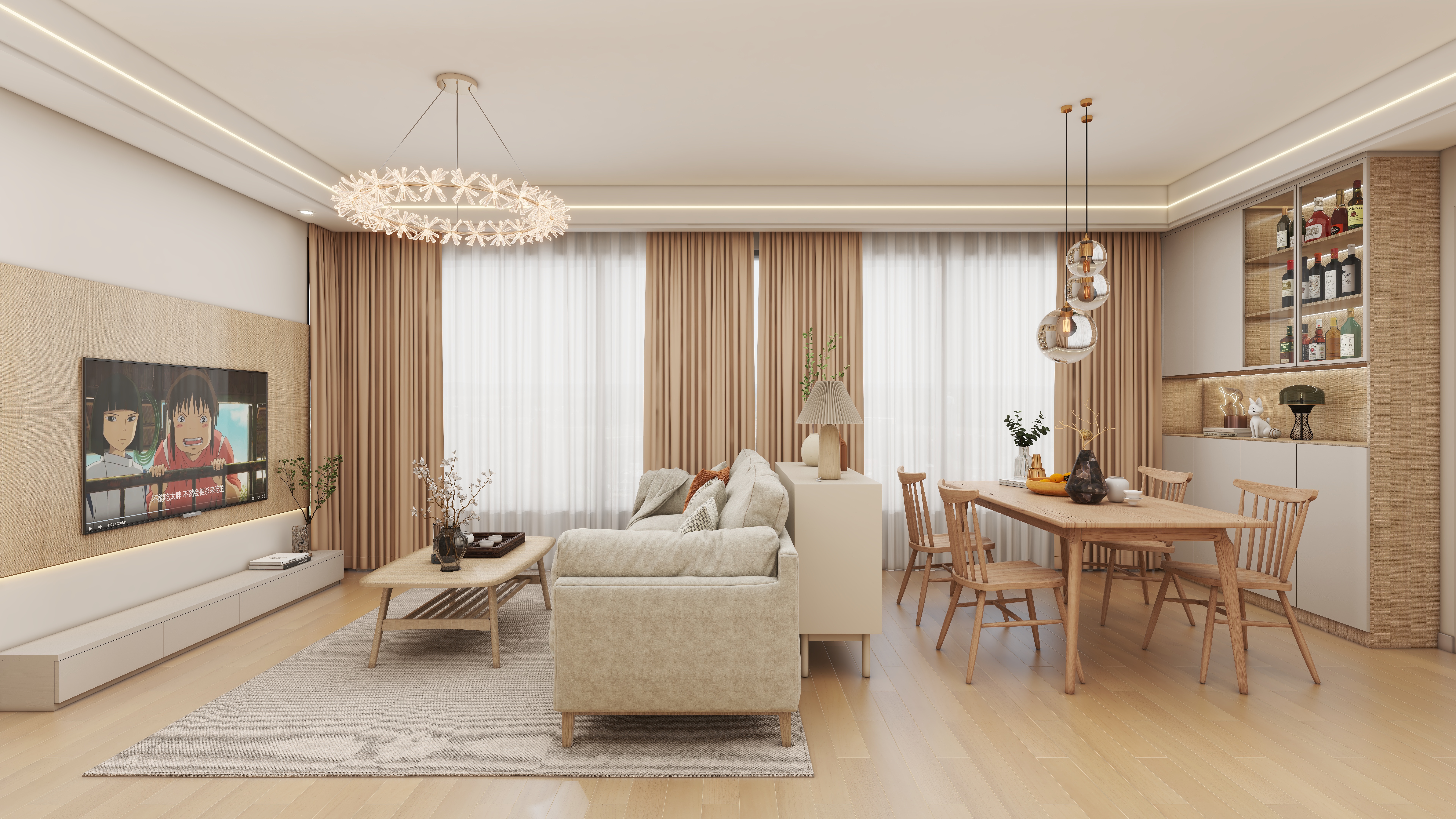 壹诺设计工作室-114㎡4室-原木风装修效果图