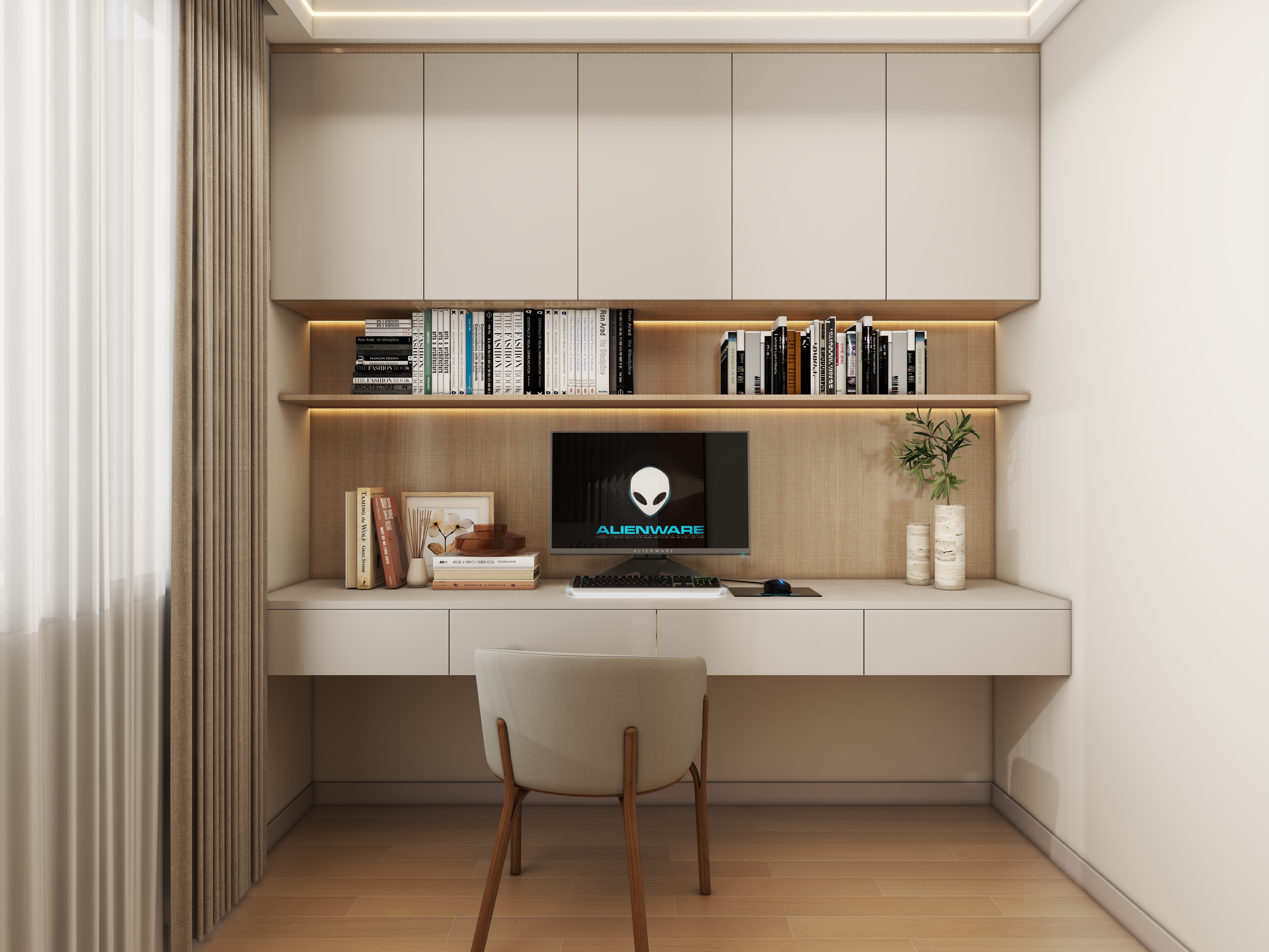 壹诺设计工作室-114㎡4室-原木风一层书房装修效果图第2张