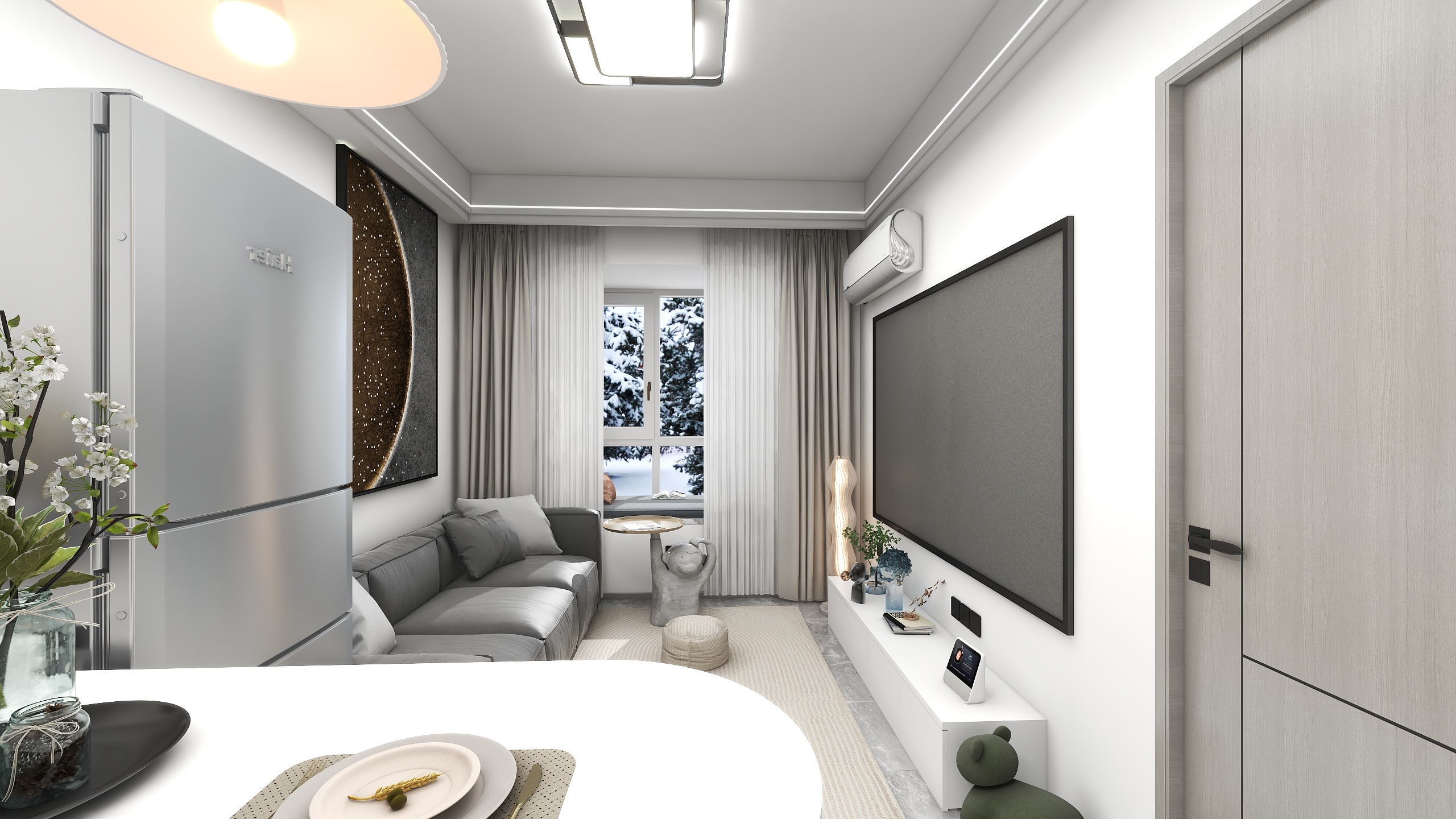 151弓长设计29055818-  48平 公寓客厅开放吧台-装修设计方案