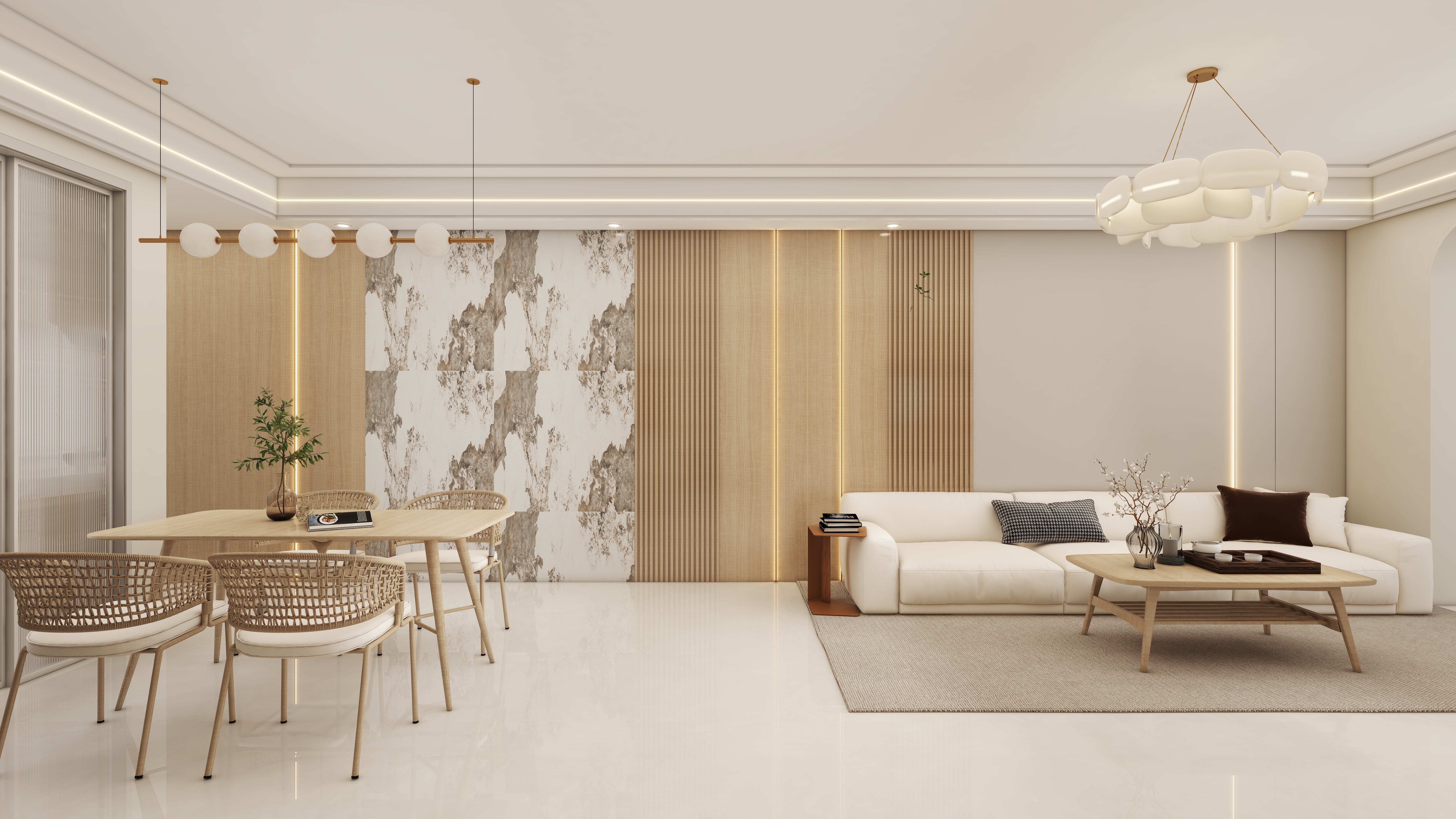 壹诺设计工作室-112㎡3室-原木风 一层客餐厅装修效果图第2张