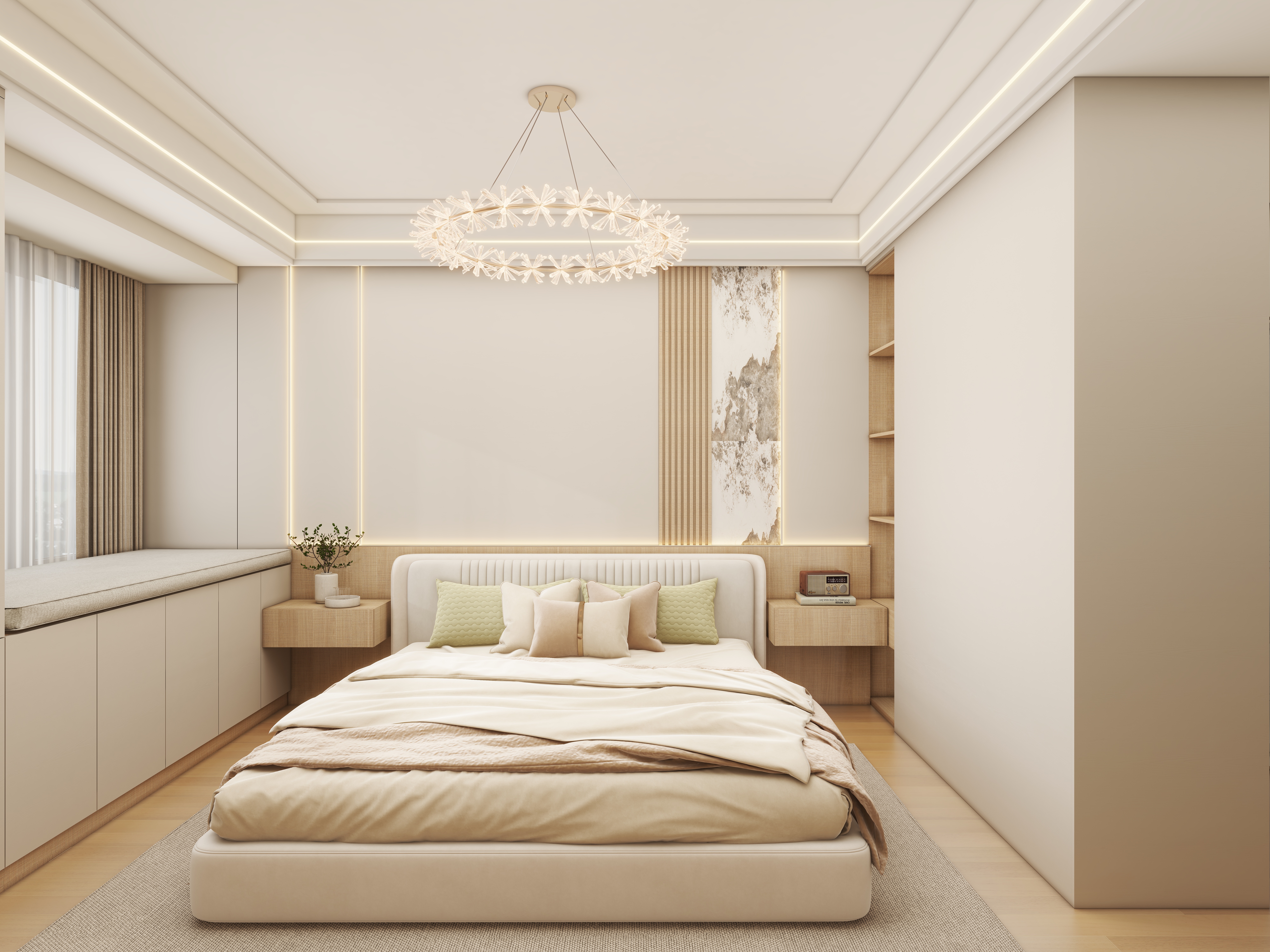 壹诺设计工作室-112㎡3室-原木风 一层主卧装修效果图第1张