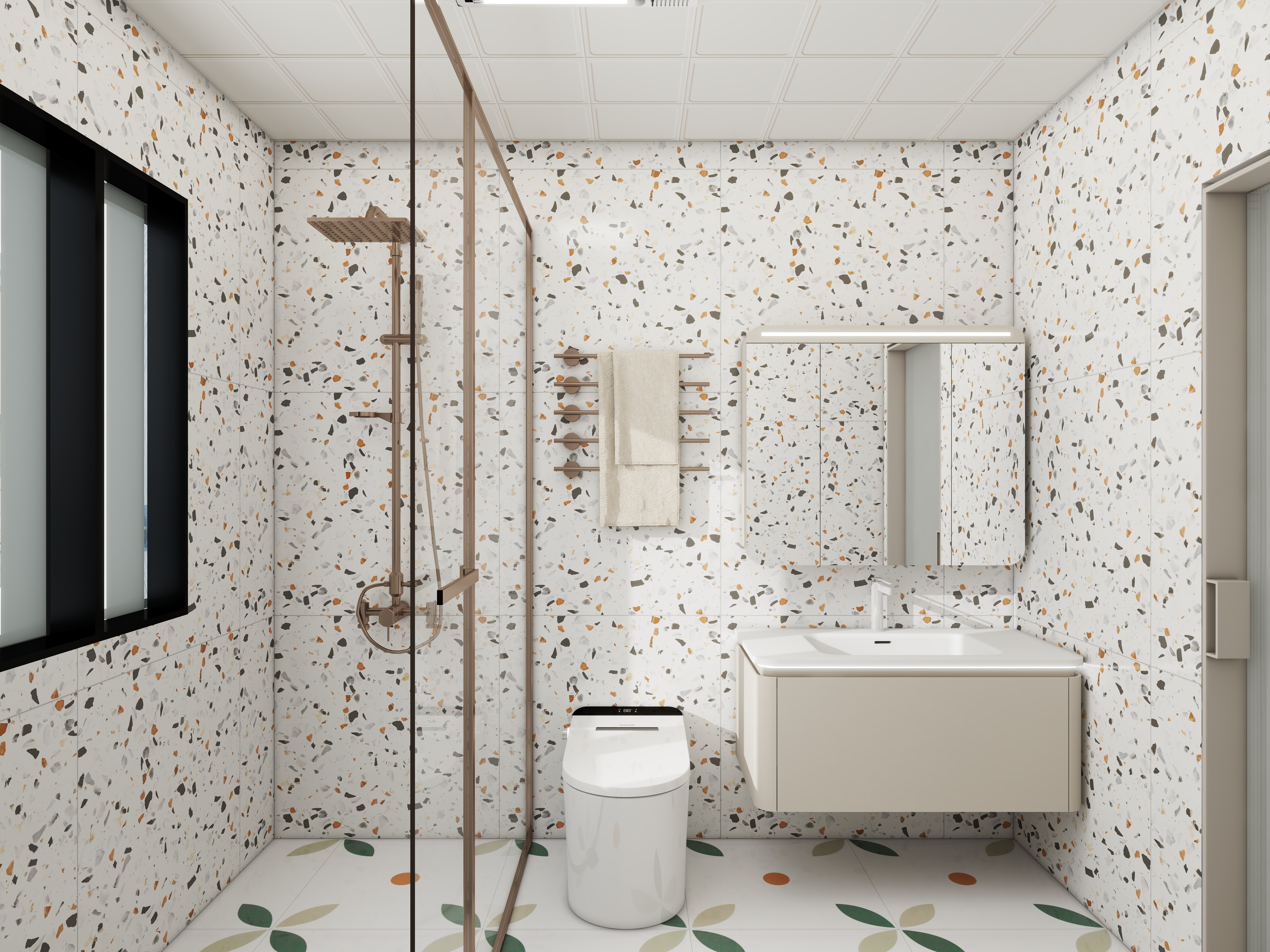 壹诺设计工作室-112㎡3室-原木风 一层卫生间装修效果图第1张