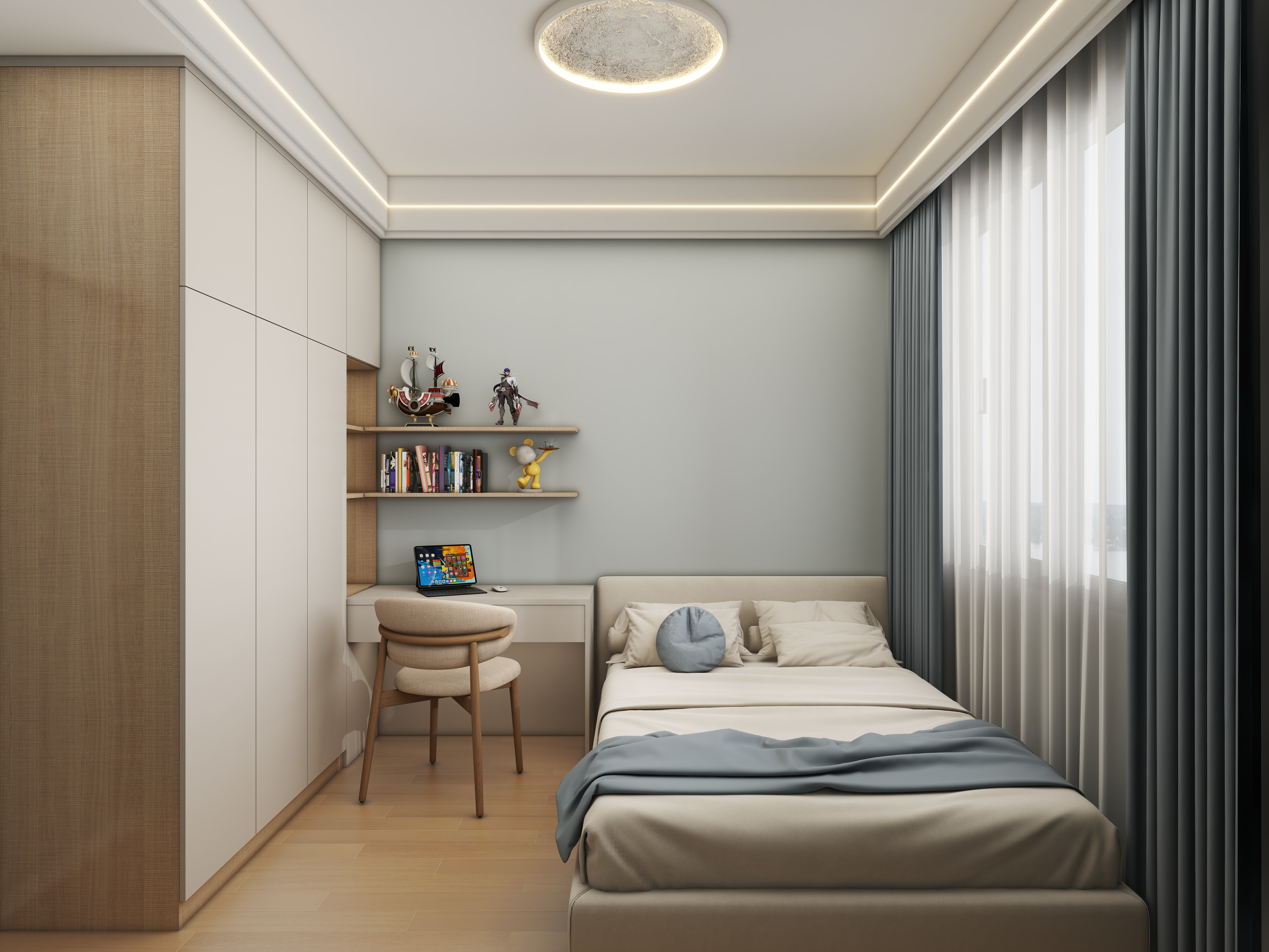 壹诺设计工作室-112㎡3室-原木风 一层次卧装修效果图第1张