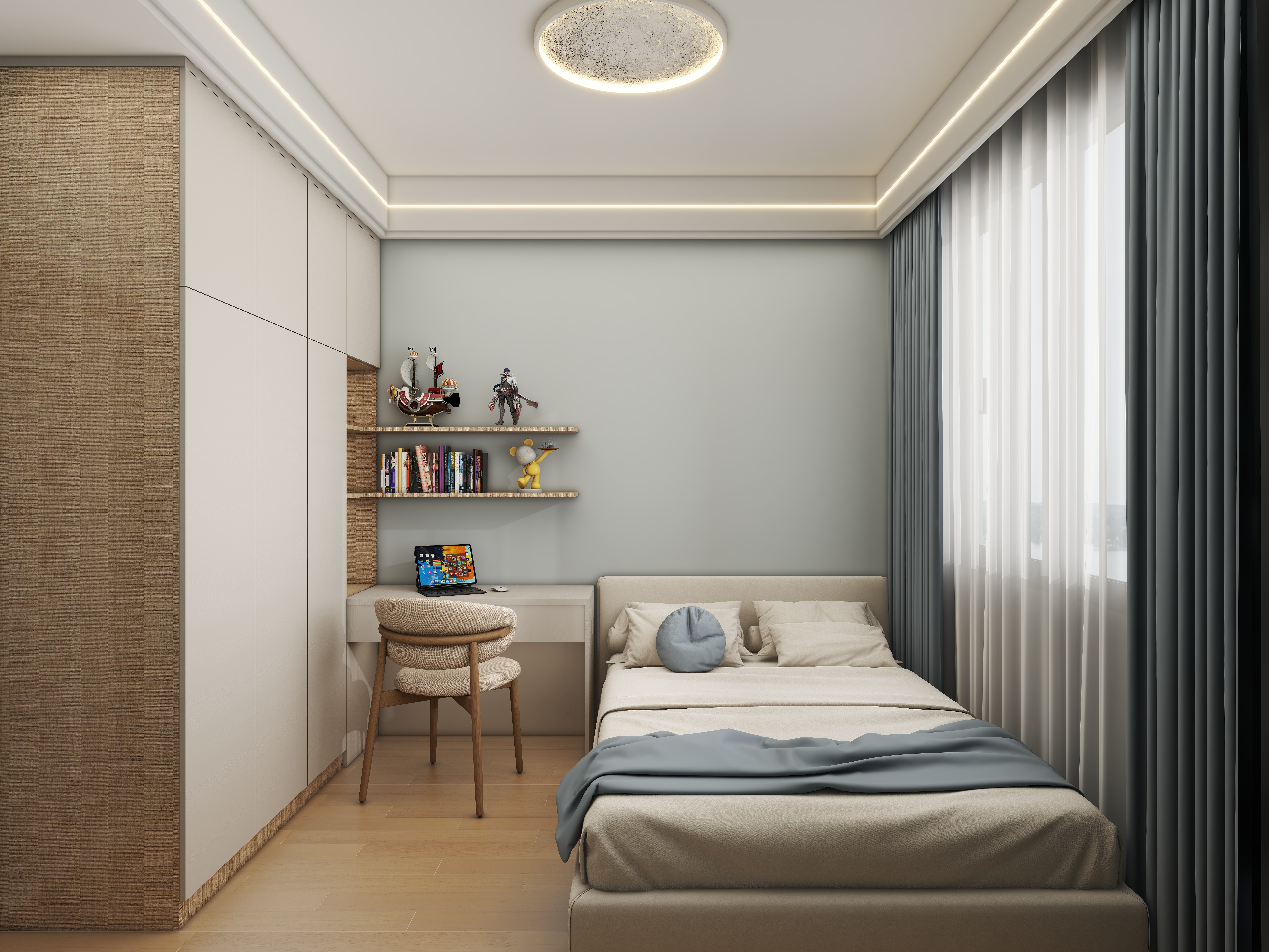 壹诺设计工作室-112㎡3室-原木风 一层次卧装修效果图第3张