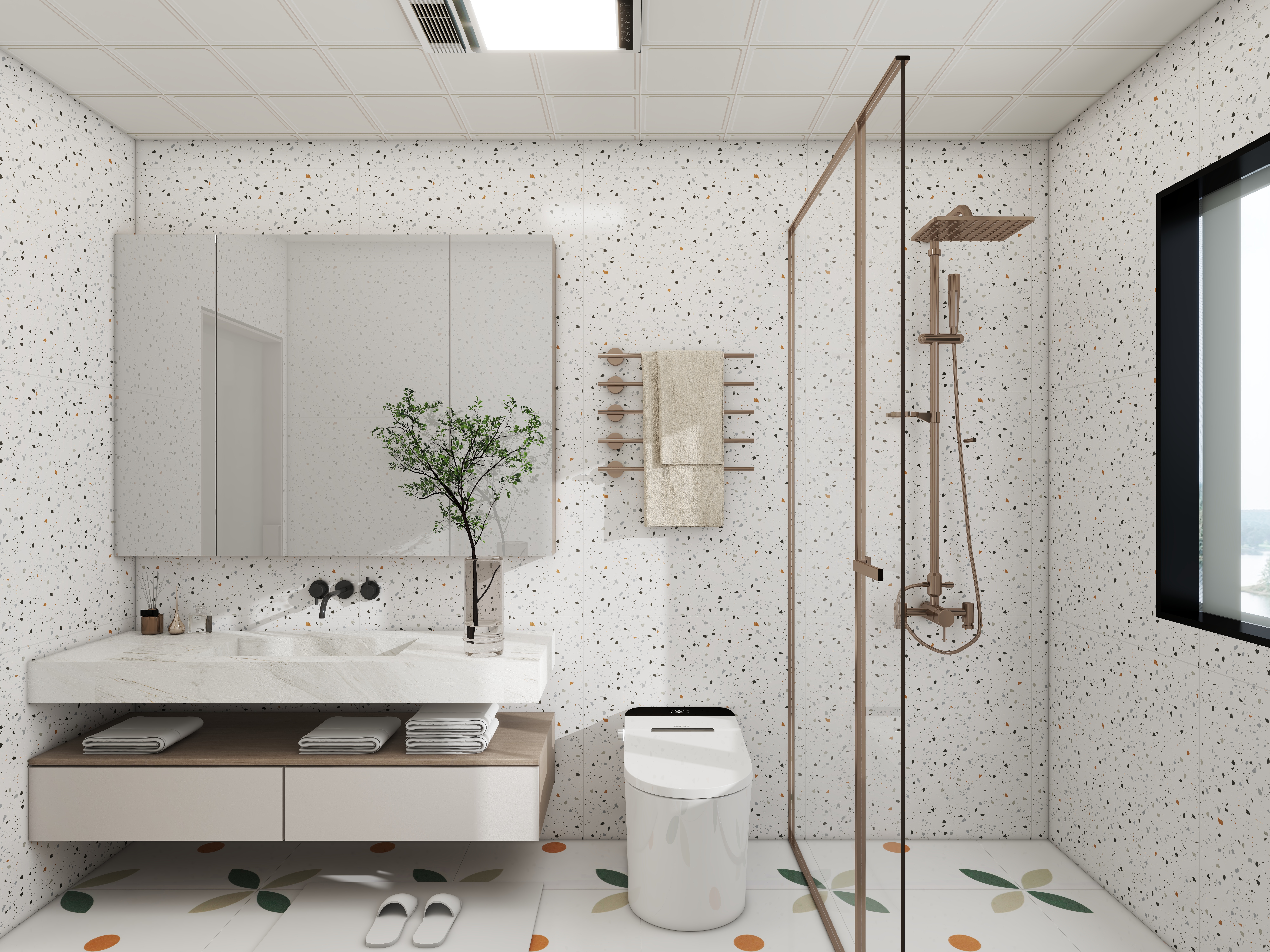 壹诺设计工作室-112㎡3室-原木风 一层卫生间装修效果图第1张