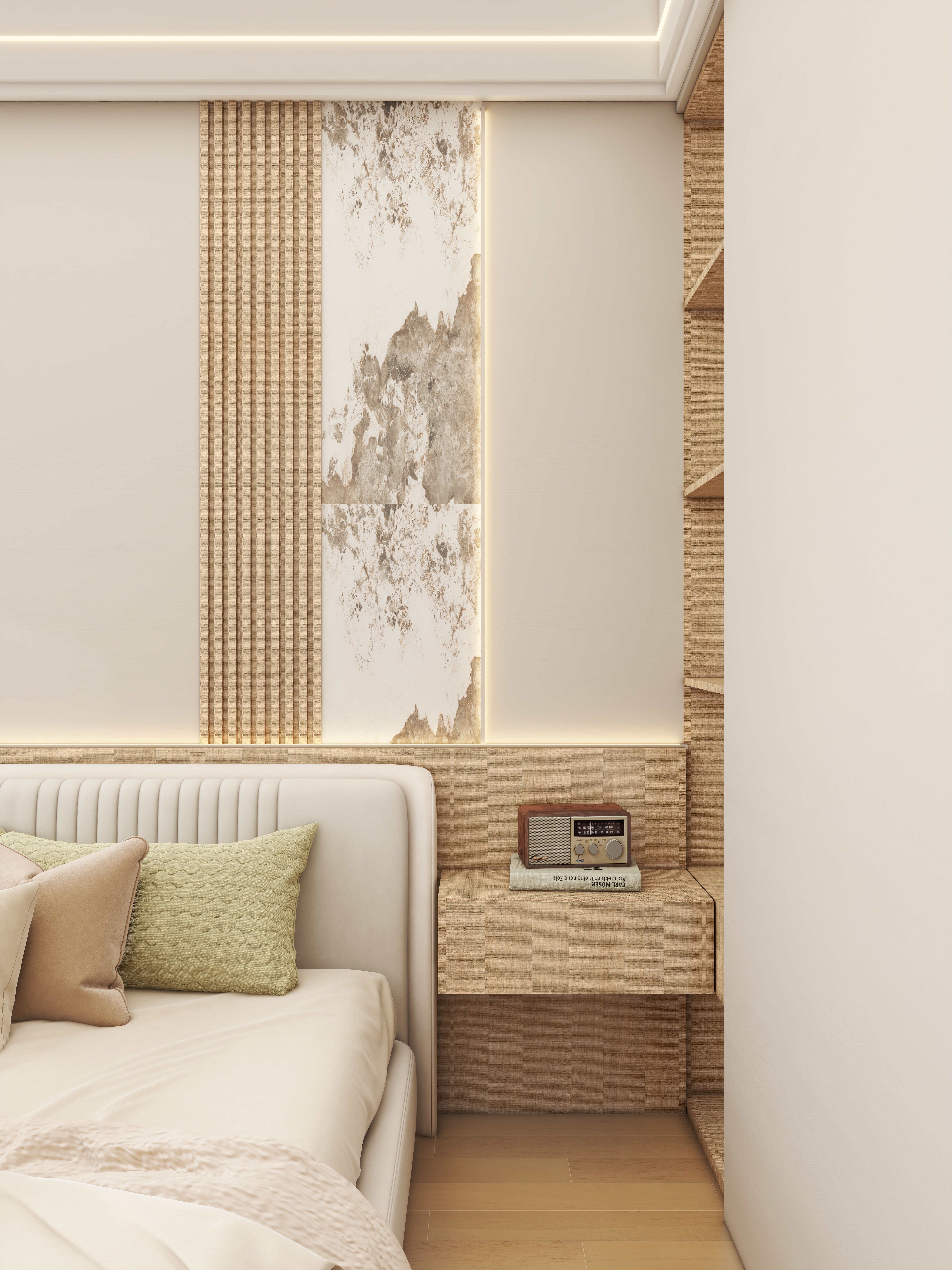 壹诺设计工作室-112㎡3室-原木风 一层主卧装修效果图第3张