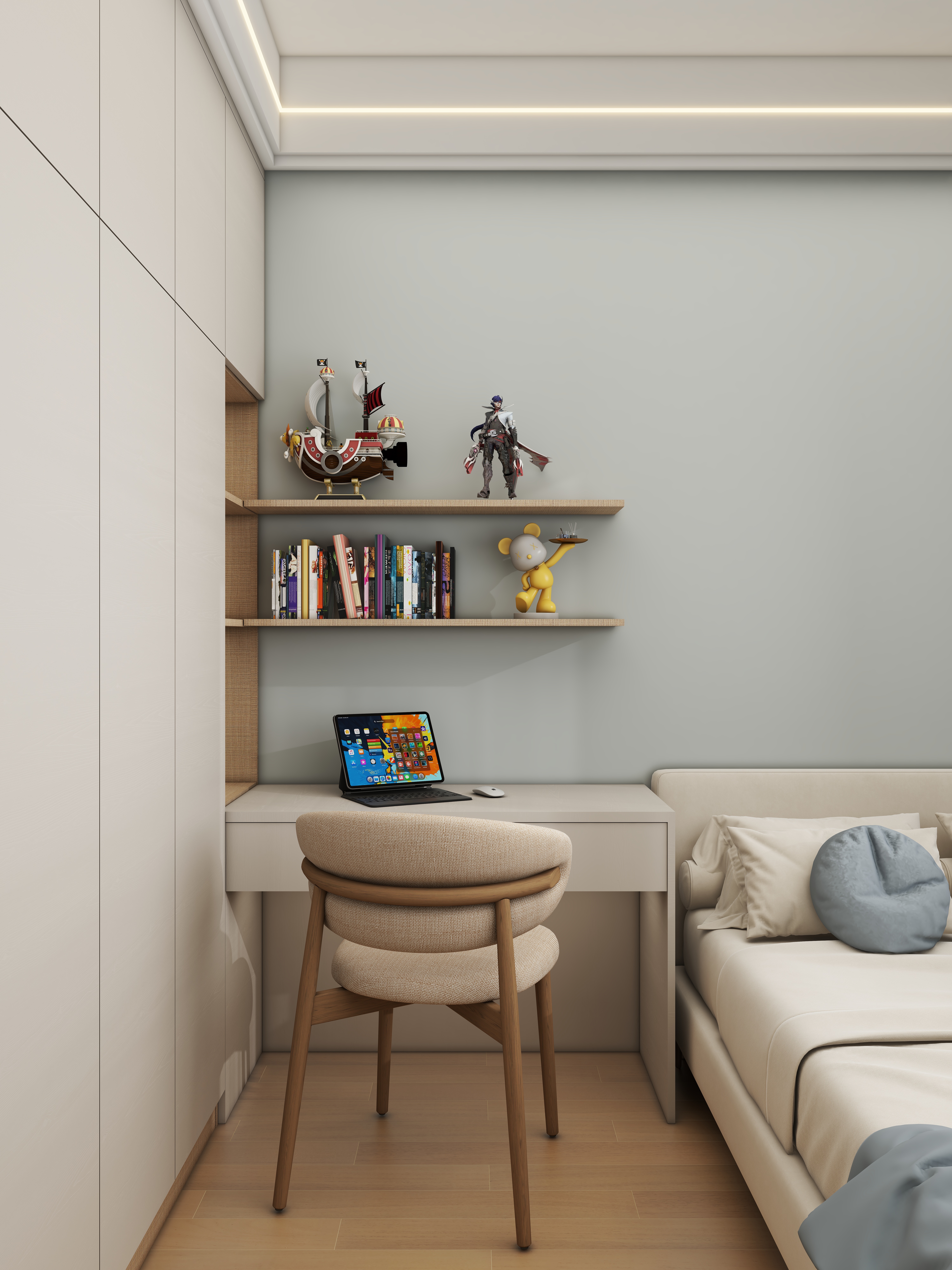 壹诺设计工作室-112㎡3室-原木风 一层次卧装修效果图第2张