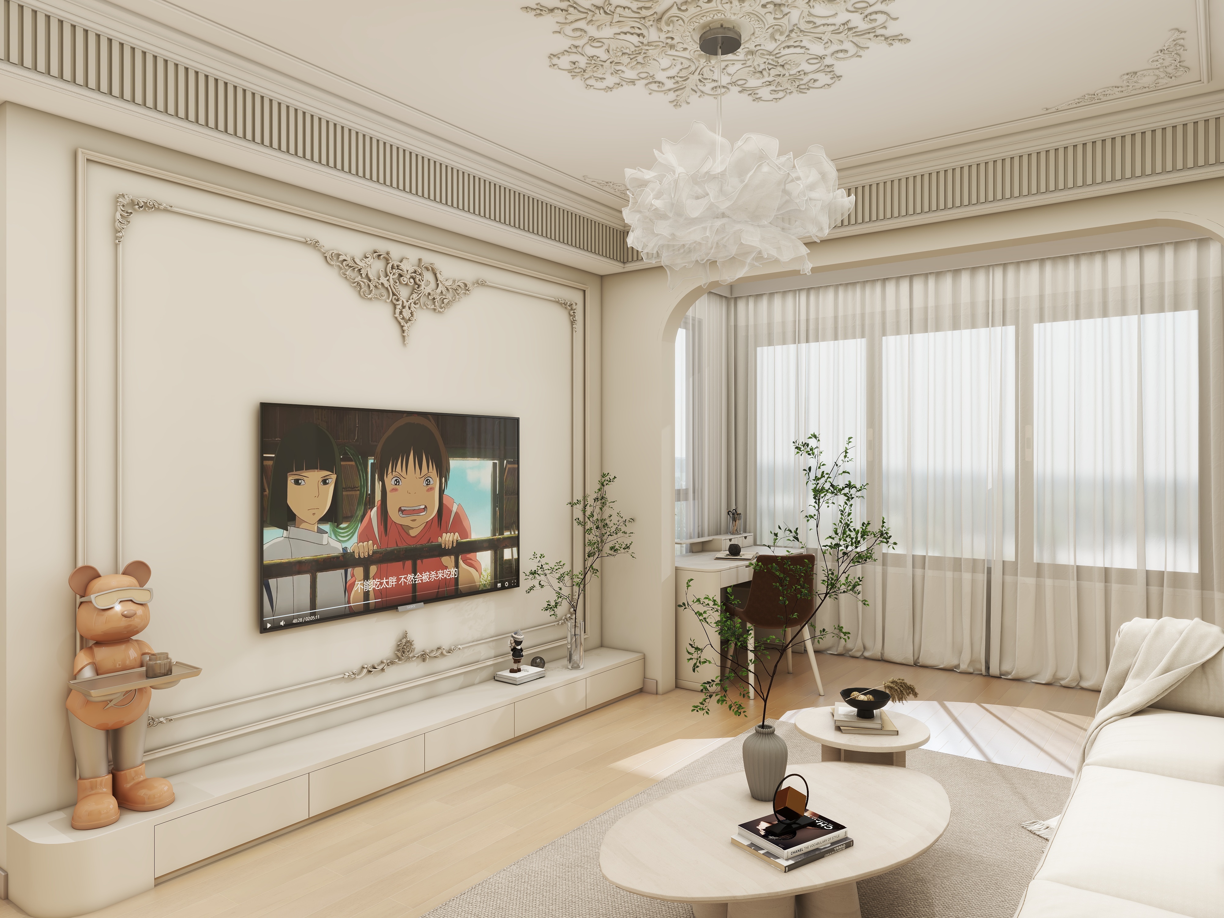 壹诺设计工作室-98㎡3室-法式奶油风装修效果图