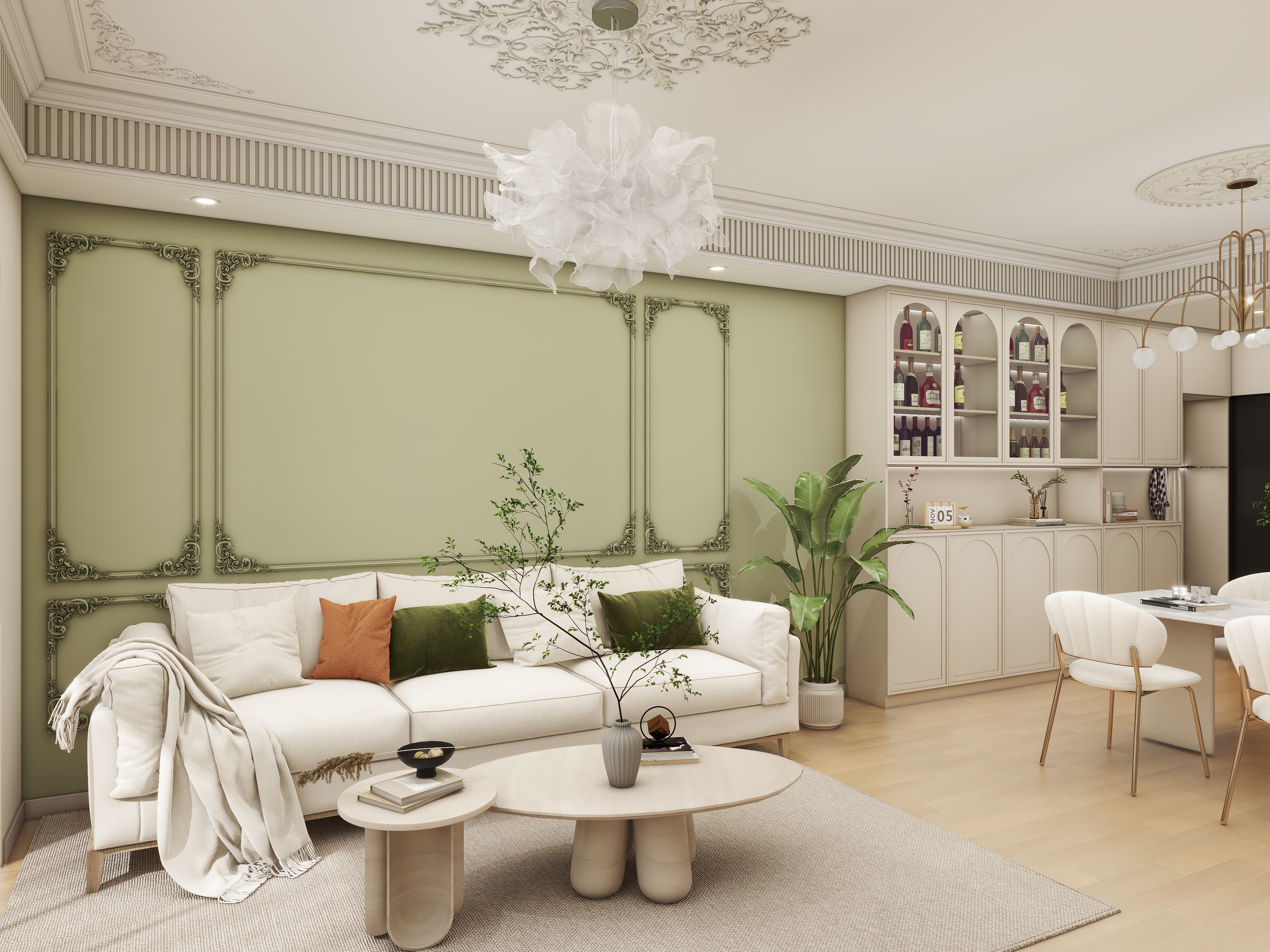 壹诺设计工作室-95㎡3室-法式奶油风装修效果图