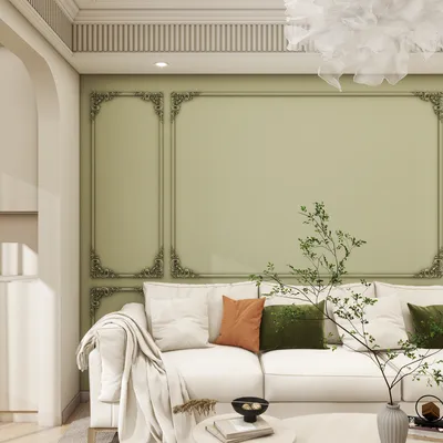 Neoclassical Living Room with Creamy Green Tones