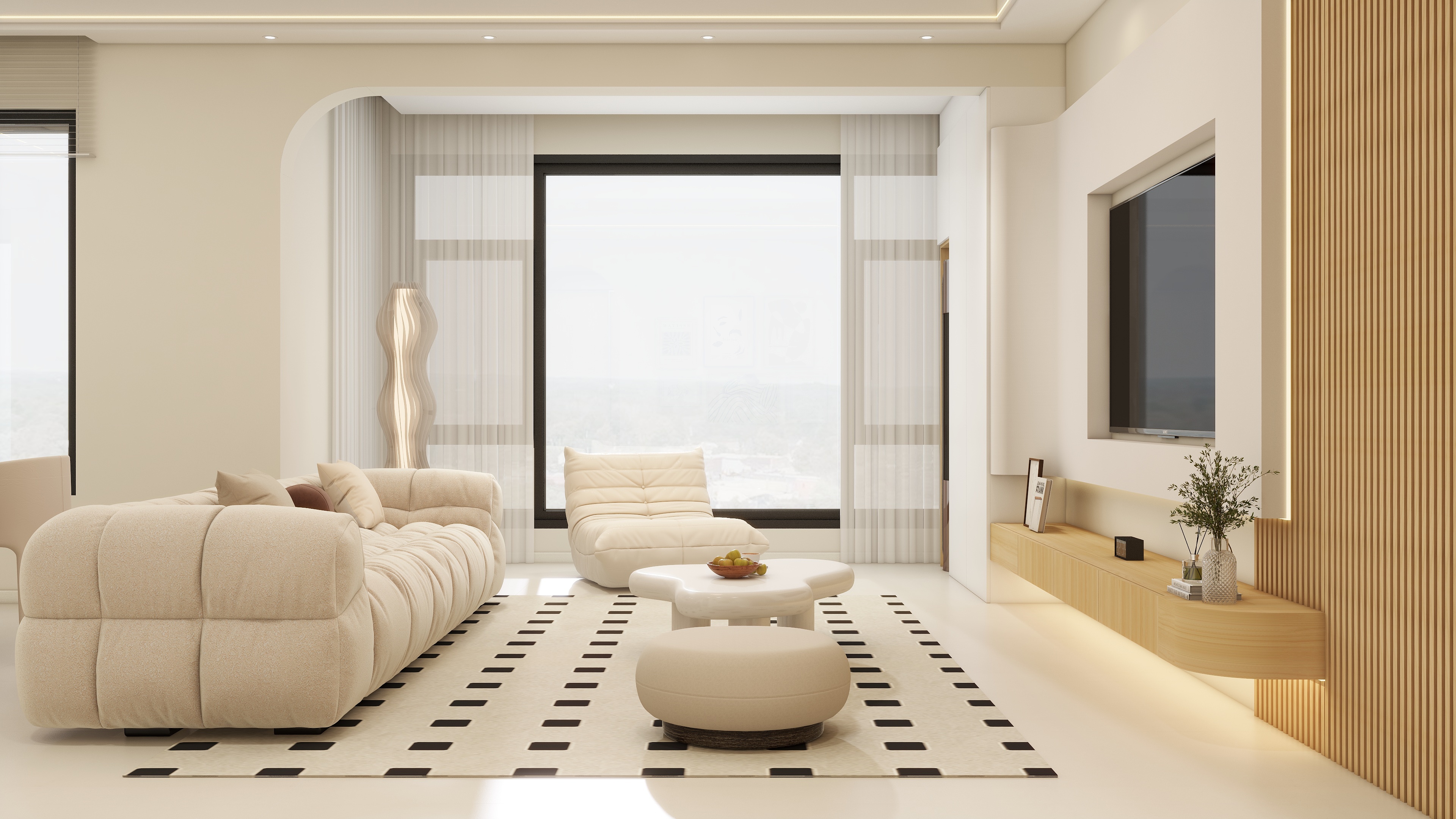 庄育霖-瑞龙花园109平方奶油风2室装修效果图