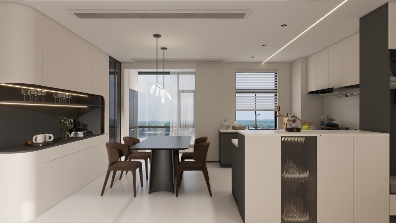 Modern Minimalist Dining Kitchen with Black & White