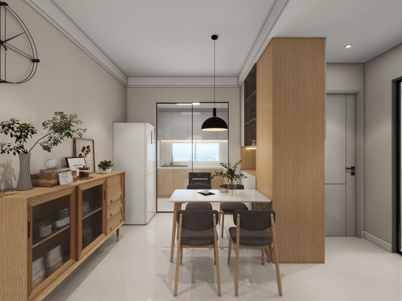 Modern Wood Tone Dining & Kitchen Area