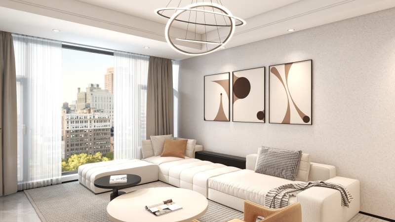Modern Minimalist Living Room with Urban View