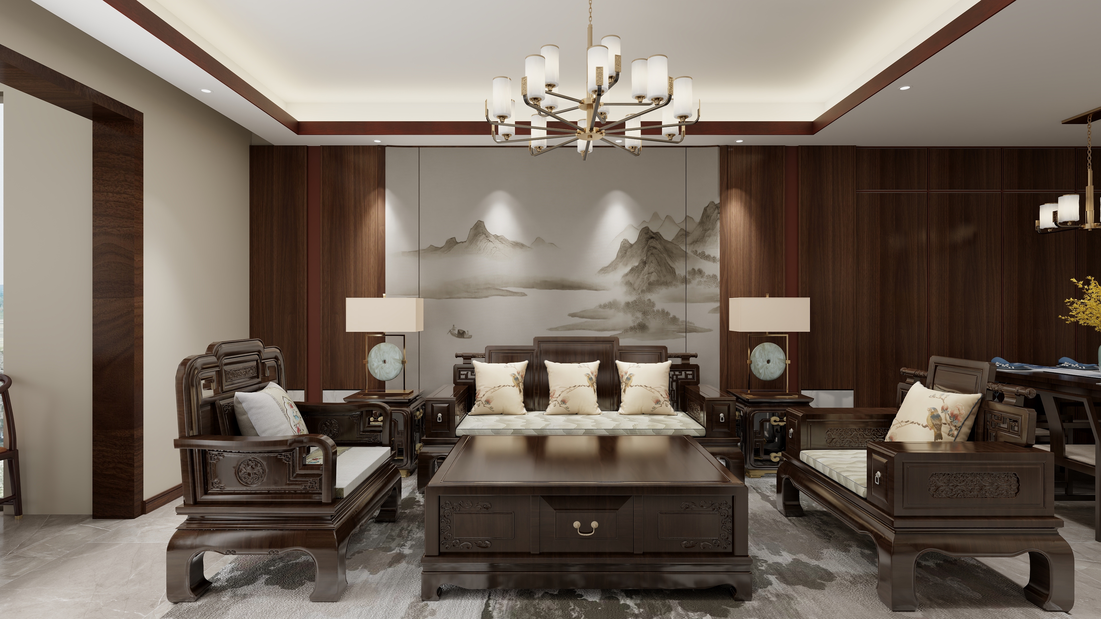 星空设计工作室Design-新中式119㎡4室装修效果图