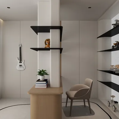 Minimalist Home Office with Wood Tones