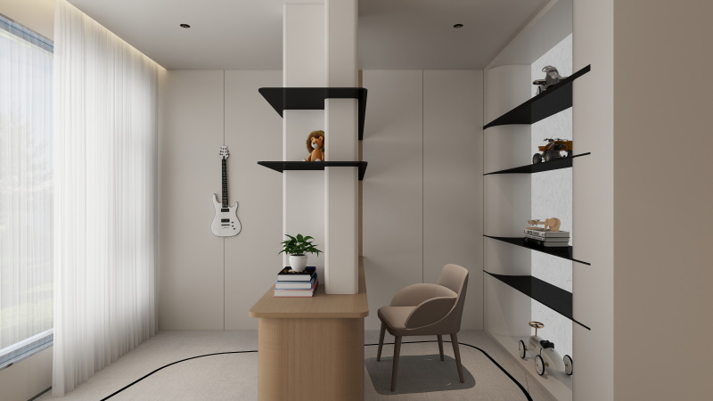 Minimalist Home Office with Wood Tones