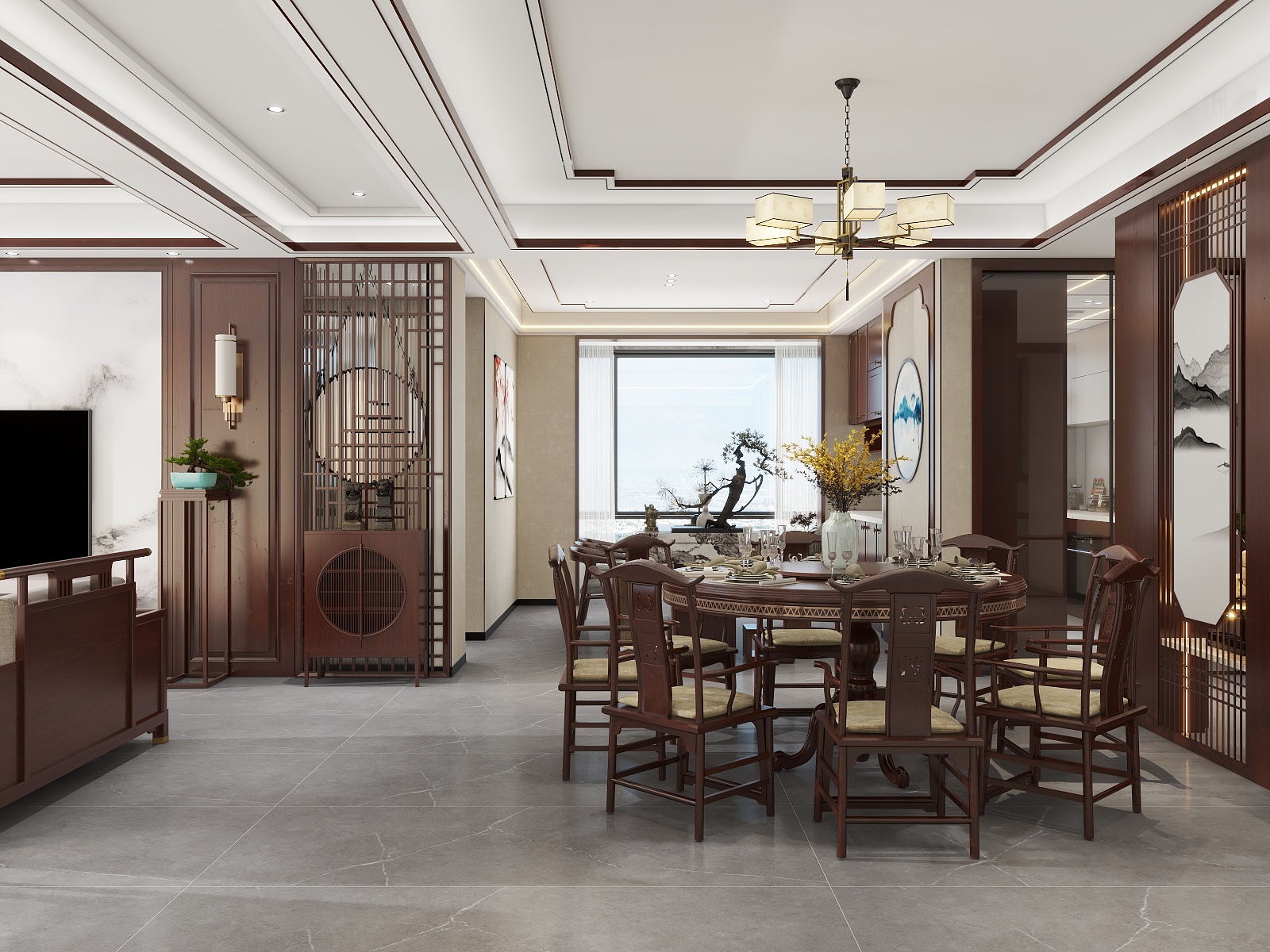 吴爽-164m²新中式风格装修效果图