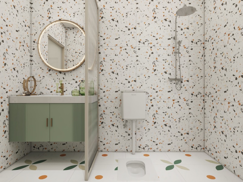 Vibrant Modern Bathroom with Geometric Design