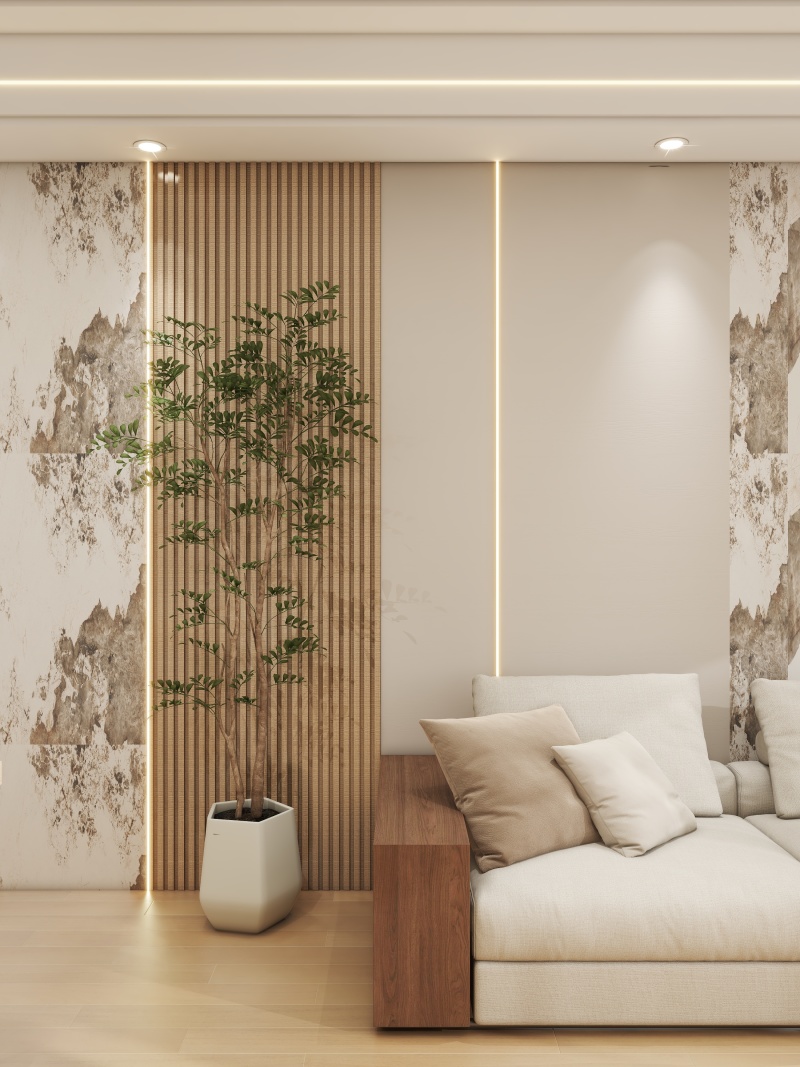 Creamy Modern Living Room with Natural Touch