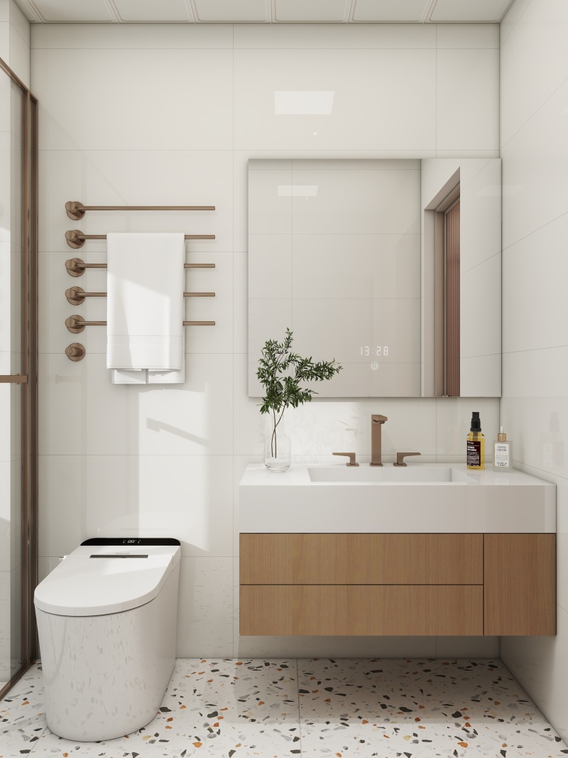 Modern Minimalist Bathroom with White & Wood