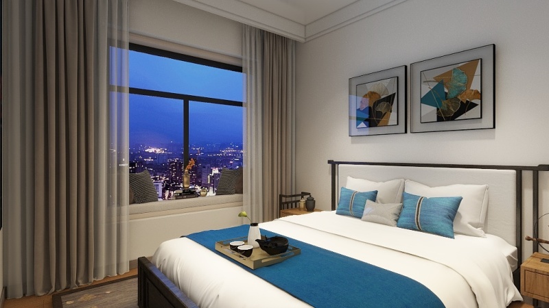 Modern Chinese Bedroom with Neutral Tones