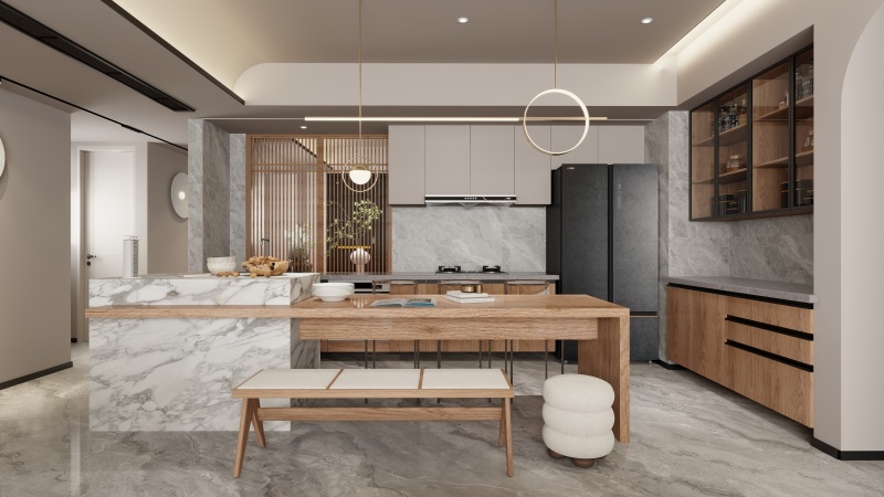 Modern Creamy Dining Room with Wood Accents