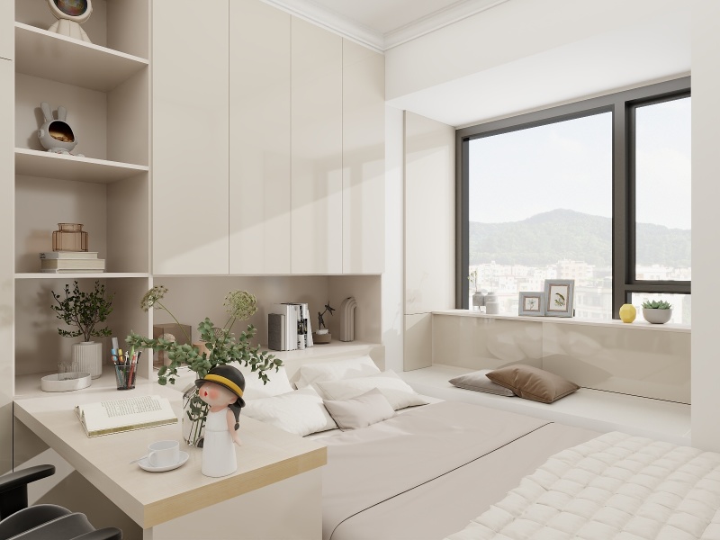 Modern Minimalist Beige Bedroom Design