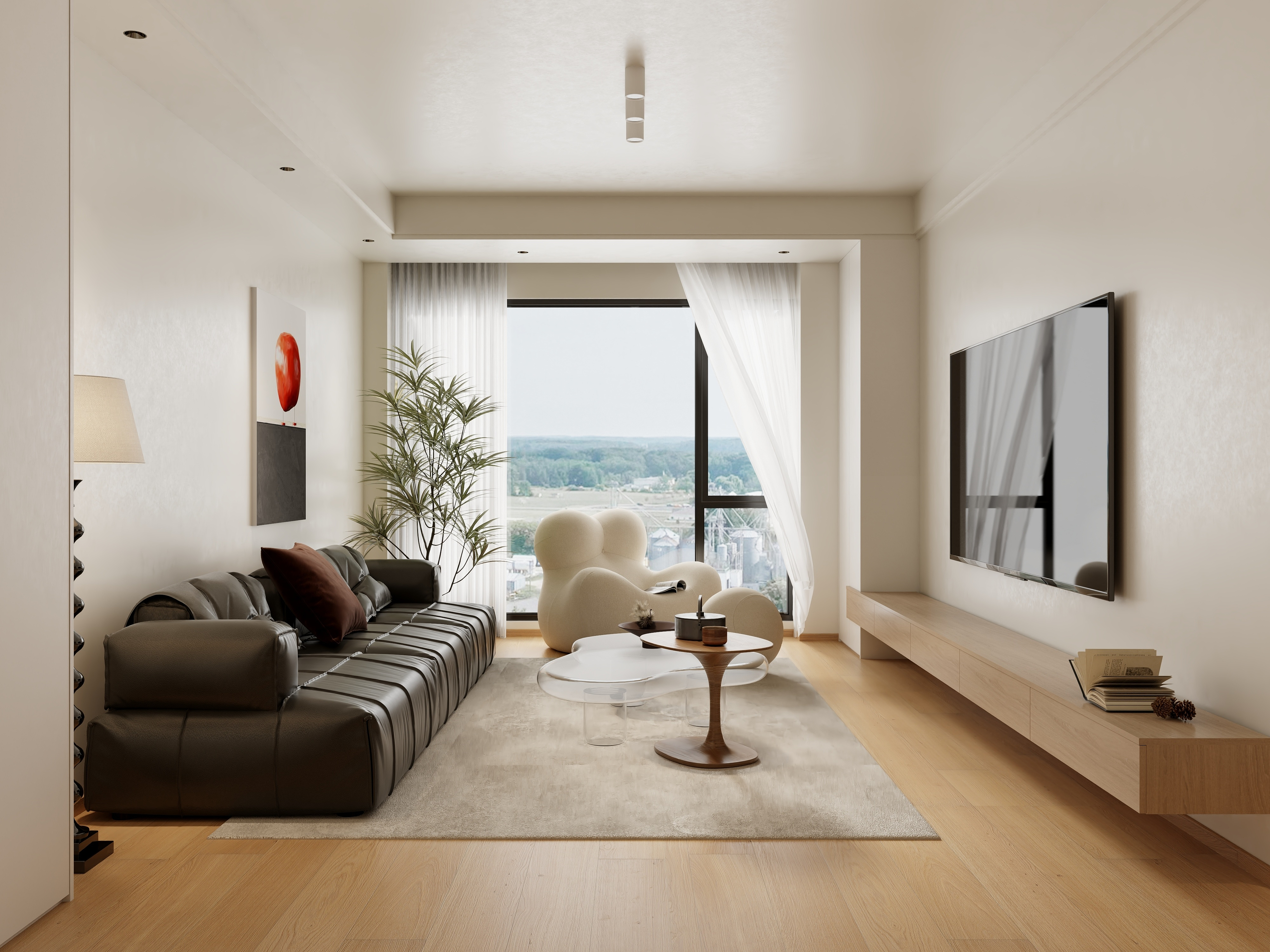 清晨空间设计-现代中古74两室两厅装修效果图