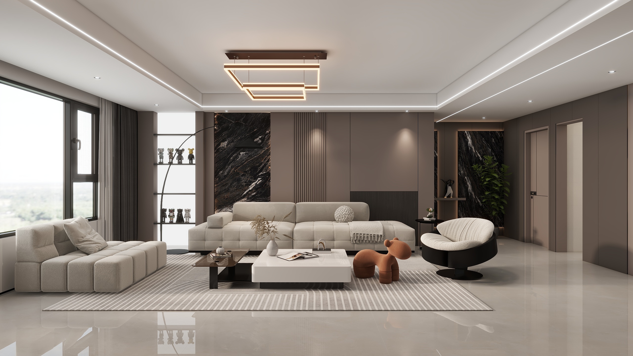 李青越-131方现代风格三居室装修效果图