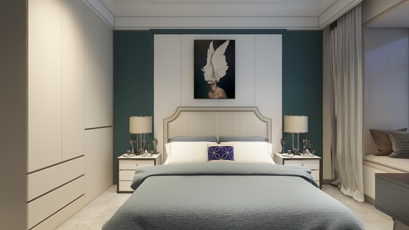 Modern Girls Bedroom with Gray and Green Hues