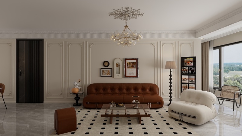 Elegant Neoclassical Living Room with Beige Tone
