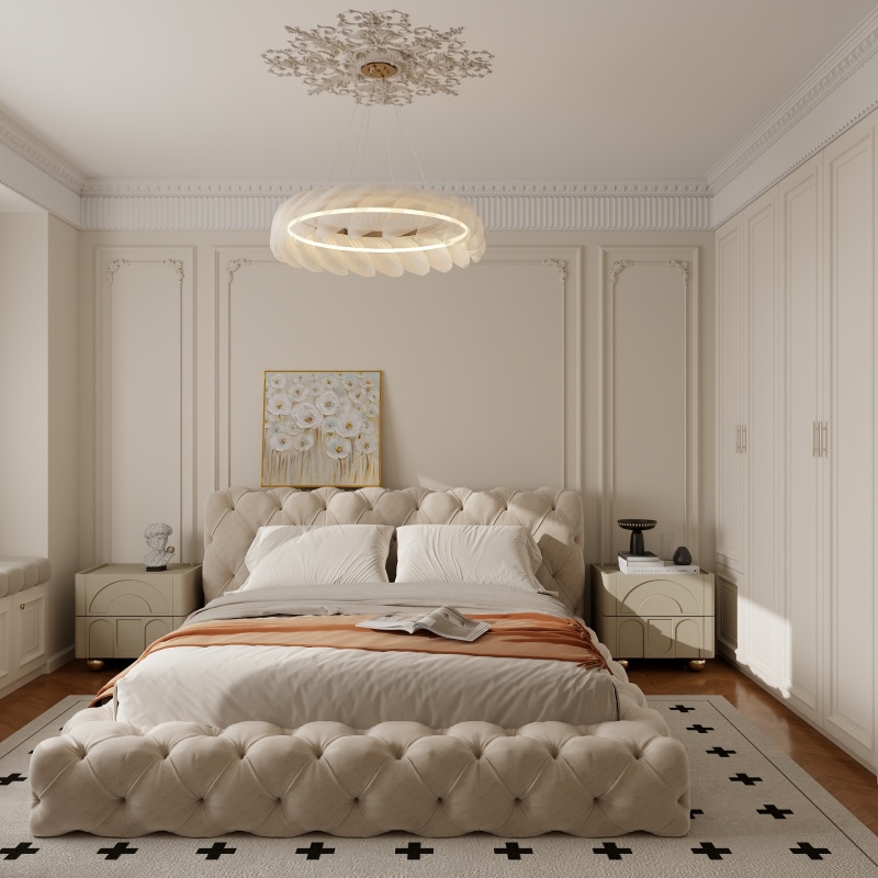 Elegant Neoclassical Beige Bedroom Design