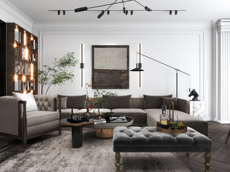 Modern Minimalist Living Room with Gray Accents
