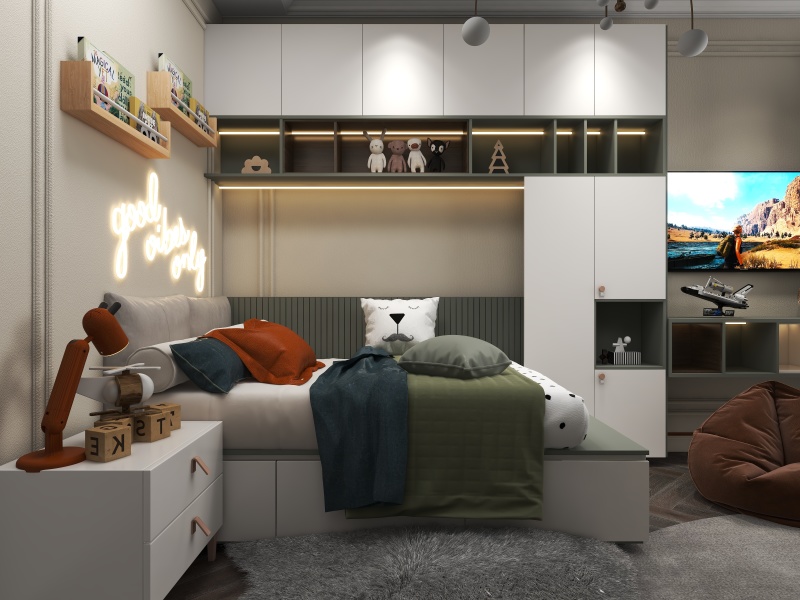 Luxurious Kids Room with Green Accents