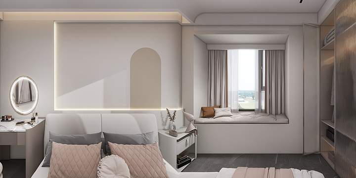 室内设计丨陈先森-生态城8#3号现代奶油风全景图-装修设计方案