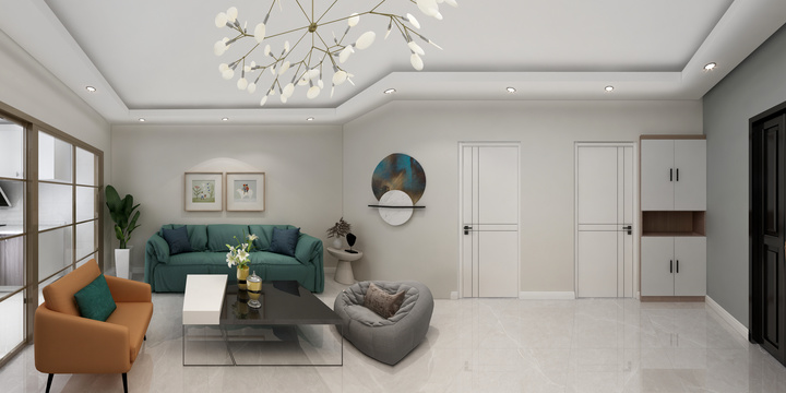 Modern Minimalist Living Room with Green Accents