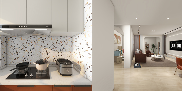 Modern Open Kitchen with Black & White Design
