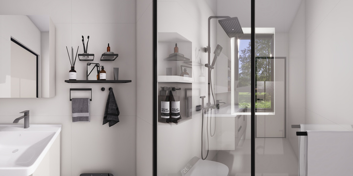 Modern Minimalist Bathroom with Black & White Accents