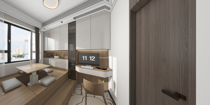 Minimalist Home Office with Wood Tones