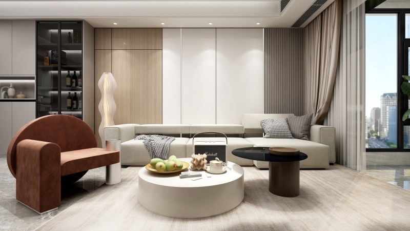 Elegant Minimalist Living Room with Gray Tone