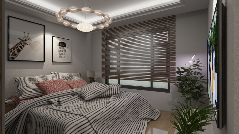 Modern Minimalist Girls Bedroom with Grey Walls
